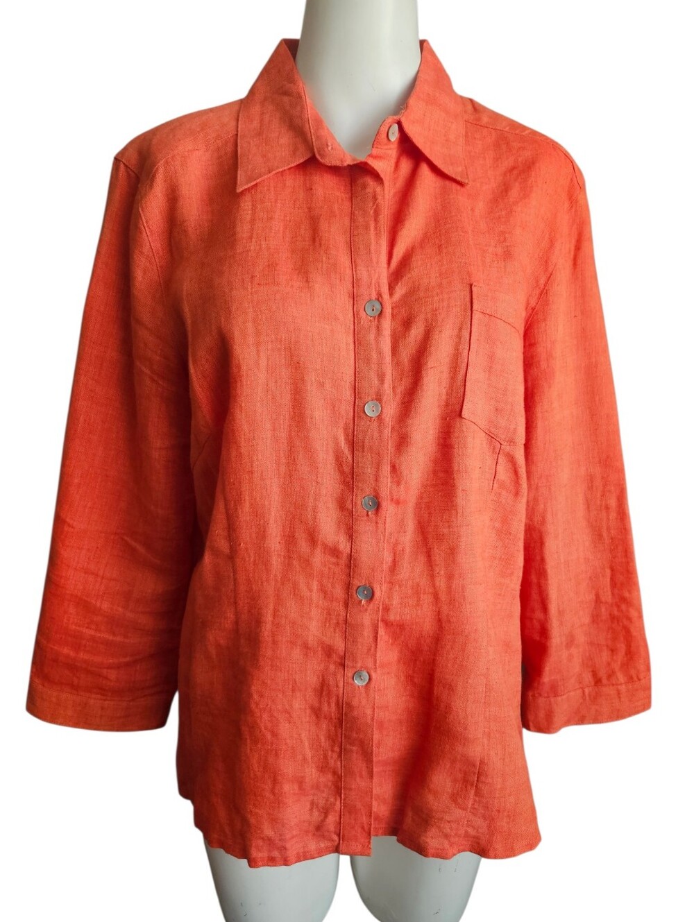 Richard‎ Malcolm Womens 100% Linen Button Up Orange Blouse Sz Large Summer